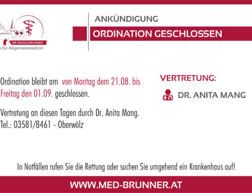 Ordination von 21.08. bis 01.09. geschlossen