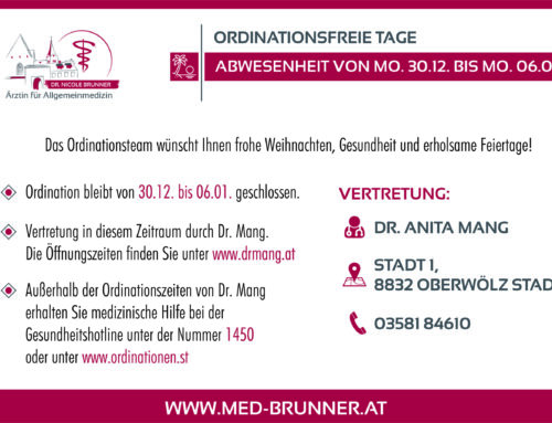 Ordinationsfreie Tage von Mo. 30.12. bis Mo. 06.01.
